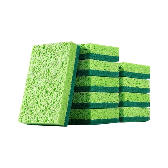 Wood Pulp Cotton Scratch Sponge for Cleaning Kitchens, Bathrooms, and Home, A Safe, Non Stick Cookware Scratch Sponge, 10 Scrub Sponges