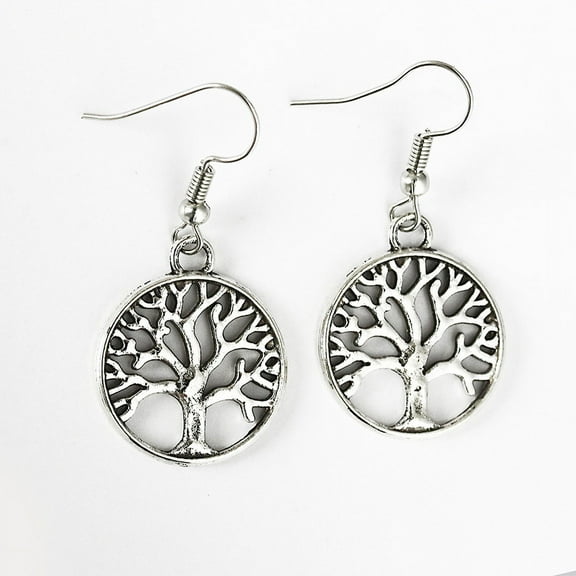 ERDOUY suitable for both men and women, Wishing Tree Life Tree Earrings with hollowed out Life Tree Earrings (silver)
