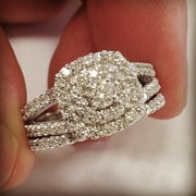 1 110ct cushion halo solitaire diamond engagement wedding ring set 10k white gold image - Diamond Wedding Ring Set 1 110ct cushion halo solitaire diamond engagement wedding ring set 10k white gold image - Diamond Wedding Ring Set