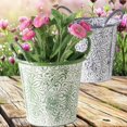 thumbnail image 3 of Acanthus Patterned Round Planters, Set of 2, Embossed, Green and Grey with White Vintage Patina, 8.75 Inches, Cache Pots, 3 of 6