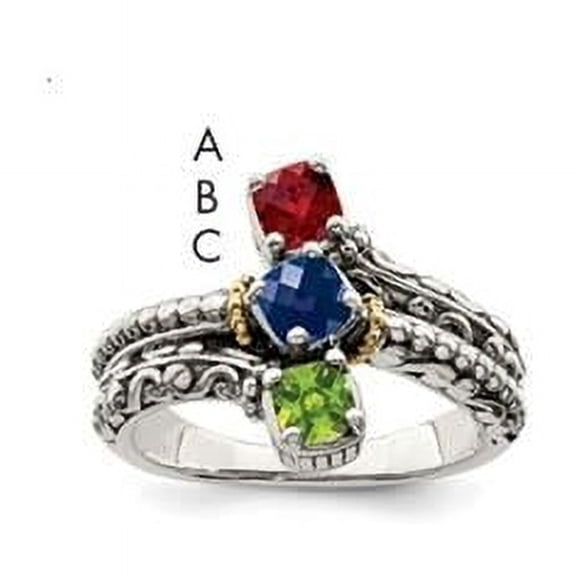 Finest GoldQMR10-3-8 Sterling Silver Two-Tone & 14K Three-Stone Mothers Ring Mounting - Size 8