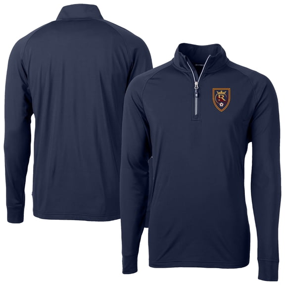 Men's-Cutter & Buck  Navy Real Salt Lake Big & Tall Adapt Eco Knit Stretch Recycled Quarter-Zip Pullover