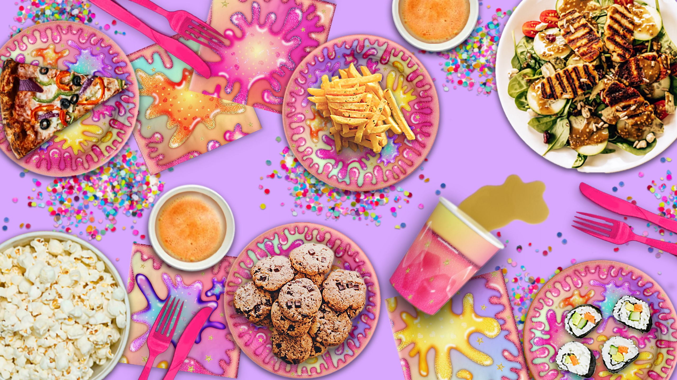 Girl's Glitter Slime Making Birthday Party Supplies Set Plates Napkins Cups Tableware Kit for 16