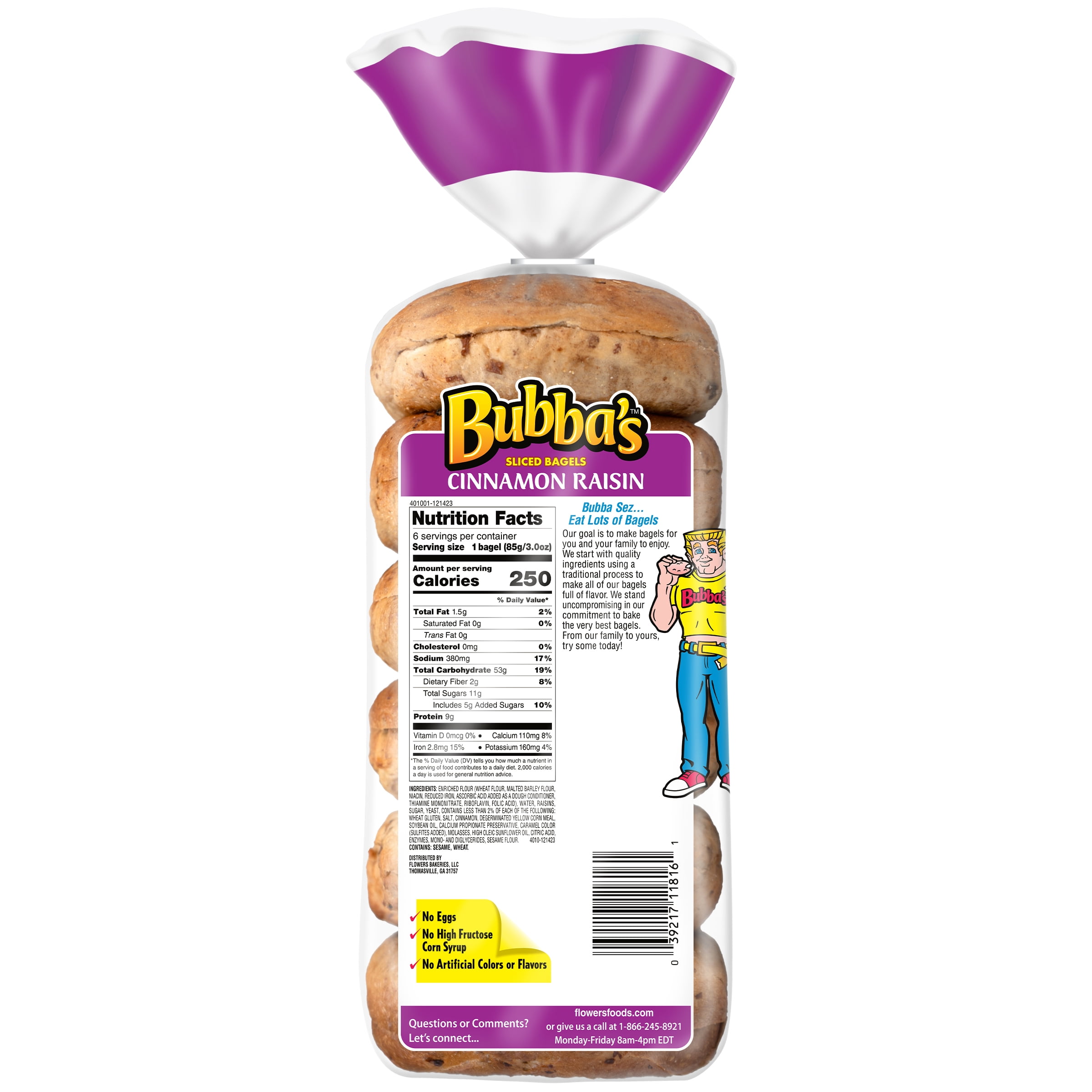 Bubba's Cinnamon Raisin Bagel, 18 Oz, 6 Count