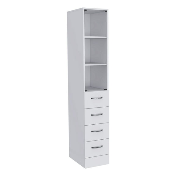 Bathroom Storage Cabinet Preston Linen Cabinet, Three Shelves, Four Drawers,Bathroom Wall Storage