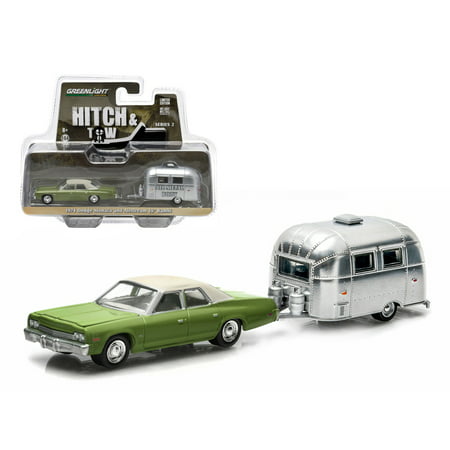 1974 Dodge Monaco Green & Airstream Trailer Bambi 16' Hitch & Tow Series 2 1/64 Diecast Car Model by