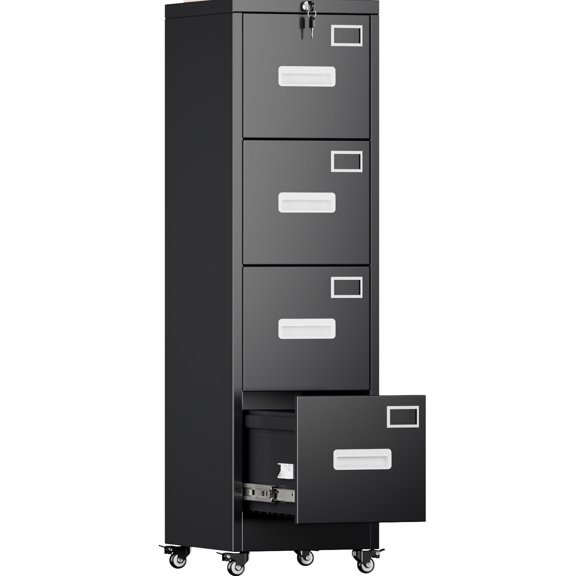 SUPEER 56"H 4 Drawer File Cabinets with Wheels, Metal Vertical File Storage Cabinet for Office Home, A4 Letter /Legal Size, , Assembly Required (Black)