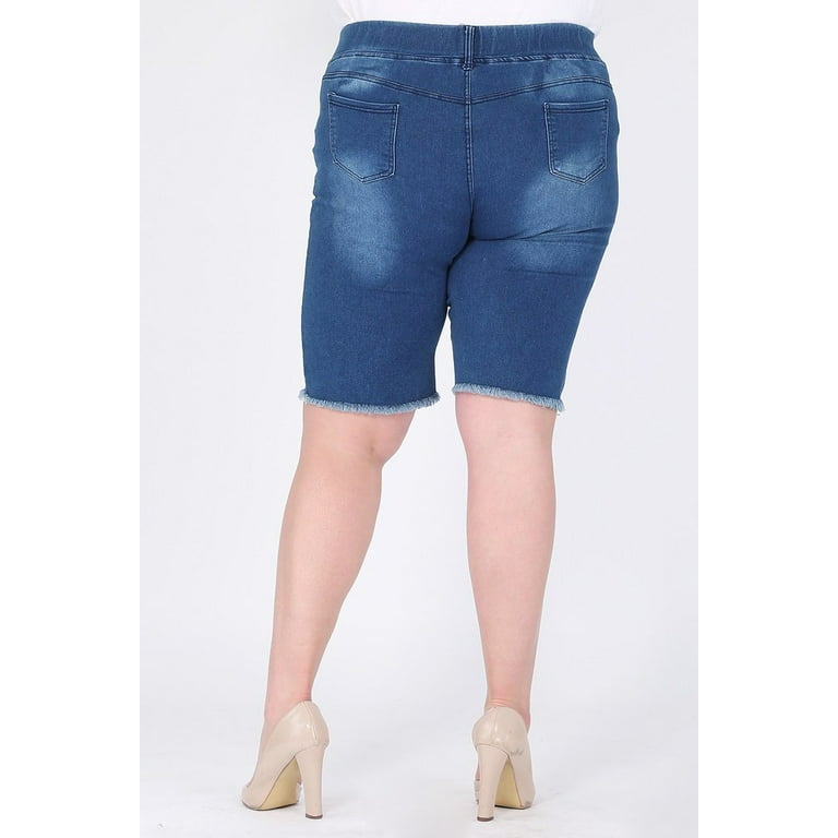 Plus size women pull on 5 pockets classic jeans Bermudas shorts
