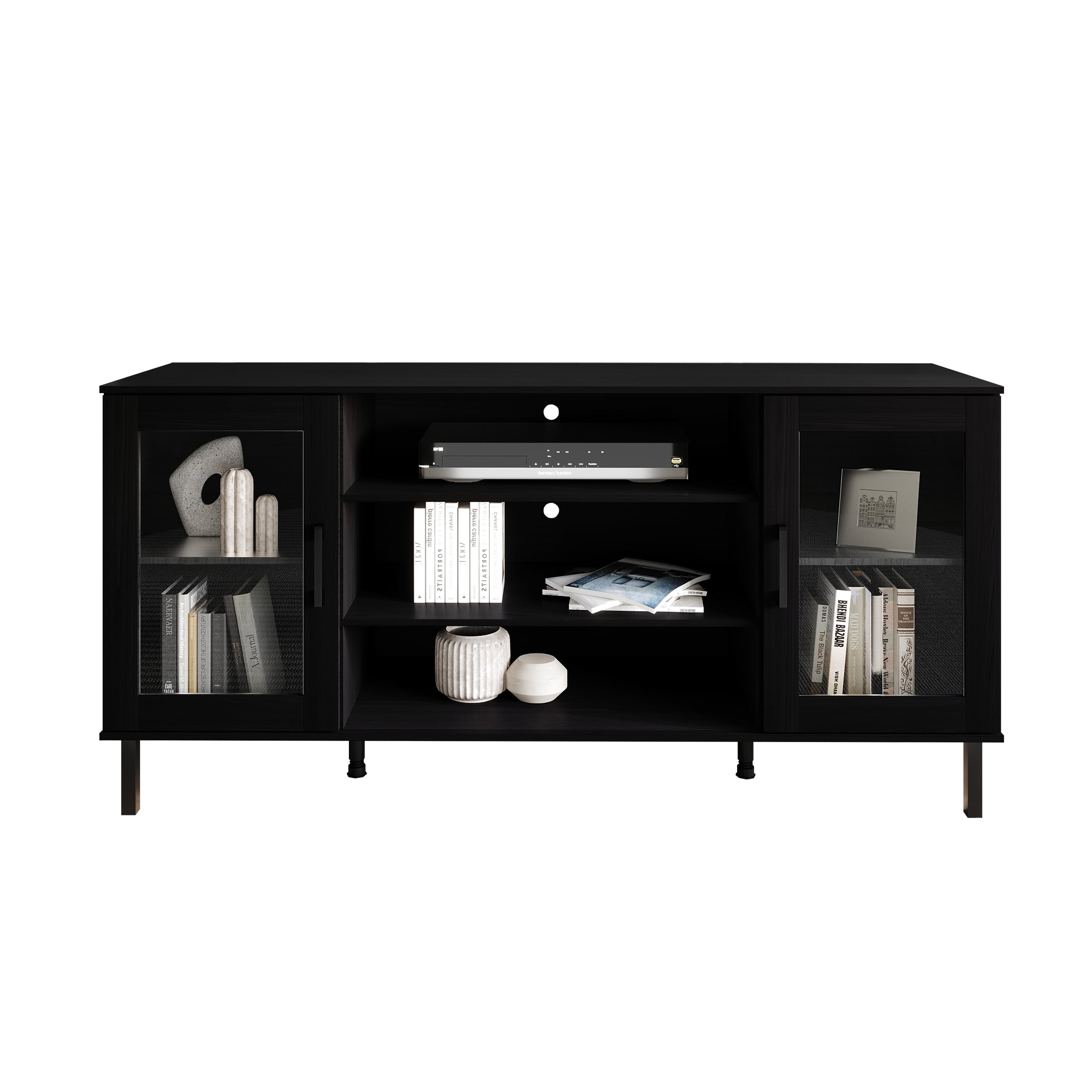 Castle Place Modern Farmhouse TV Stand Console for TVs up to 65", Black