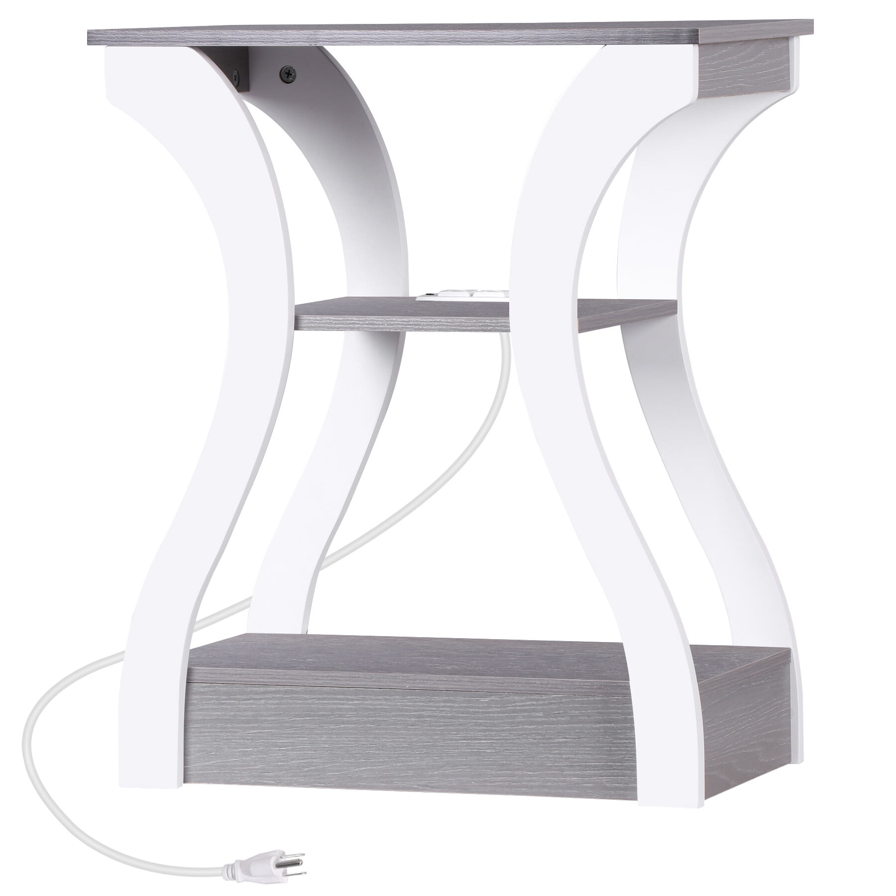 ZENSTYLE Side Table 3 Tier End Table with Charging Station Nightstand with USB Storage Shelf Gray