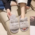thumbnail image 4 of Dakaela Open Toe Slippers for Women Cute Bunny Plush Fuzzy Slides Rabbit Warm Winter House Shoes, 4 of 8