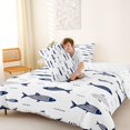 thumbnail image 4 of Manfei Simple Striped Fish Queen Comforter Set, Dotted Marine Comforter Sets Queen, Navy White, Reversible, 3 Pieces, 1 Comforter and 2 Pillowcases, 4 of 7