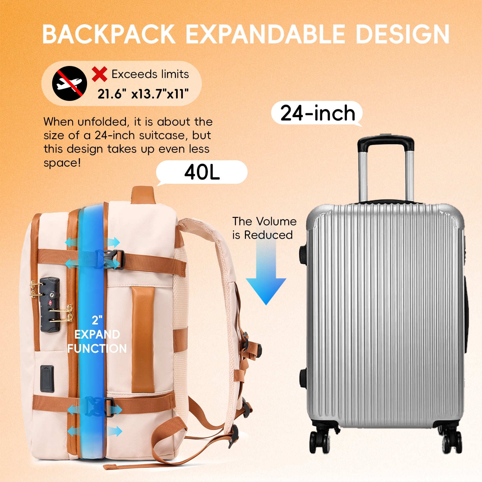 Fegat Rolling Vacuum Travel Backpack, 70L Expandable Compression Bag with Vacuum Pump,TSA Lock,Waterproof Carry on Luggage Vacuum Seal Backpacks Flight Approved for Travel Business Casual