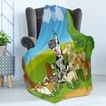 thumbnail image 4 of Dog Lover Soft Flannel Fleece Throw Blanket, Cartoon Illustration of Funny Purebreds at Forest in a Happy Sunny Day, Cozy Plush for Indoor and Outdoor Use, 70" x 90", Multicolor, by Ambesonne, 4 of 5