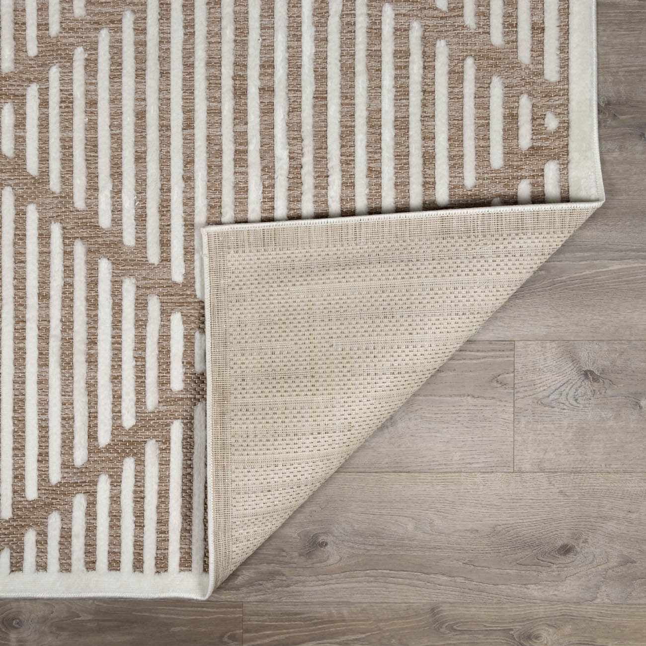 BoutiqueRugs Anah Geometric Indoor Outdoor Rug - Boho High Low Textured Area Rug - Performance Carpet for Porch, Patio, Living Room - High Traffic - Taupe, Beige - 6'7" x 9' (6x9)