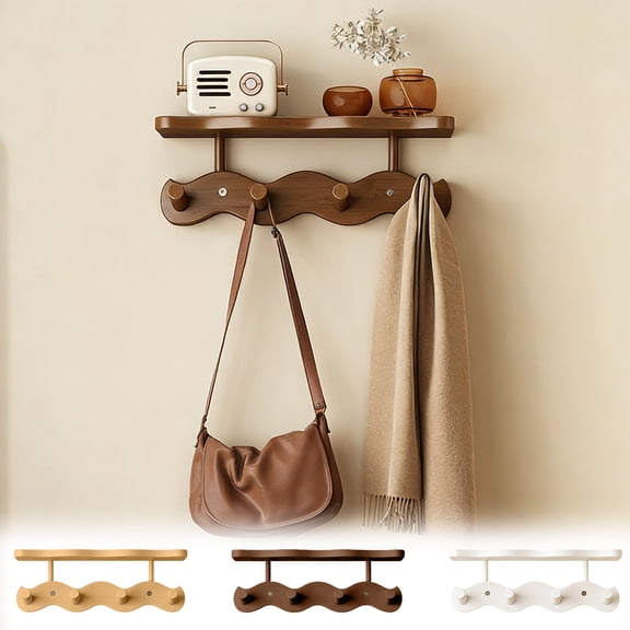 Wood Coat Rack Wall Mount - Coat Hooks for Hanging Clothes,Keys, Robes,Purse,Towels,Bags,Backpack, Modern Decorative Wall hooks Hanger Organizer for Bathroom,Entryway & Bedroom (Khaki)