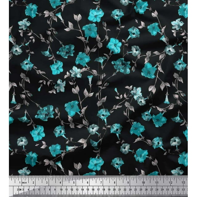 Soimoi Polyester Crepe Fabric Leaves & Floral Artistic Print Sewing Fabric Yard 42 Inch Wide