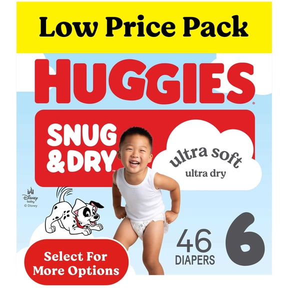 Huggies Snug & Dry Baby Diapers, Size 6 (28-44 lbs), 46 Count (Select for More)
