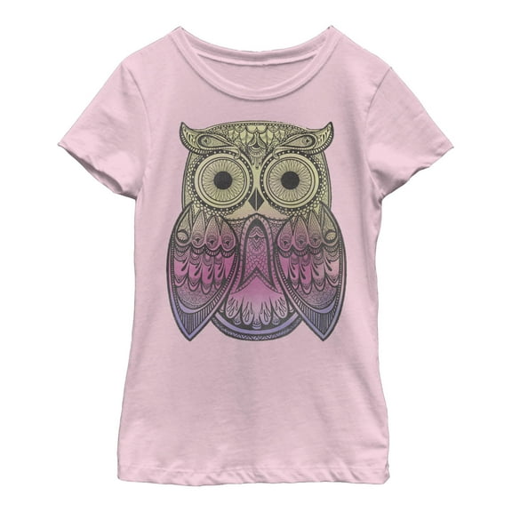 Girl's Lost Gods Rainbow Henna Owl Graphic Tee Light Pink Small