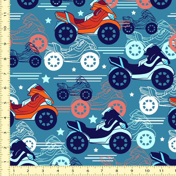 eloria Bike Cotton Fabric Squares Sewing Supplies Printed Fabric for , 1 Yard, Blue 2