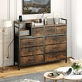 thumbnail image 4 of Jojoka 9-Drawers Dresser with Power Outlets, Metal Frame and Fabric Drawers for Bedroom, Wood Top Cabinet for Closet, Nursery, Brown, 4 of 7