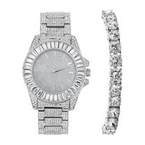 Women's Baguette Cut Iced Out Diamond Watch - Drop it Down with This Bling'ed Out Crystal Tennis Bracelet on Your Wrist Ladies! - ST10372MLA-TB (ST10372MLA Metal Silver Silver- TB)