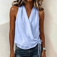thumbnail image 5 of Blue Linen Wrap Top for Women Side Tie V Neck Loose Fit Cotton Sleeveless Shirts Casual Summer Cotton Vacation Tops, 5 of 6