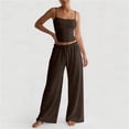 thumbnail image 2 of Pantalones Blancos Flare para Mujeres Estilo Color Sólido Suelto Apretado Cintura Cuello Redondo Tirar Cuerda Eslinga Cami Superior Y Pantalones de Cilindro Recto Conjunto de Medias de Encaje Blanco, 2 of 9