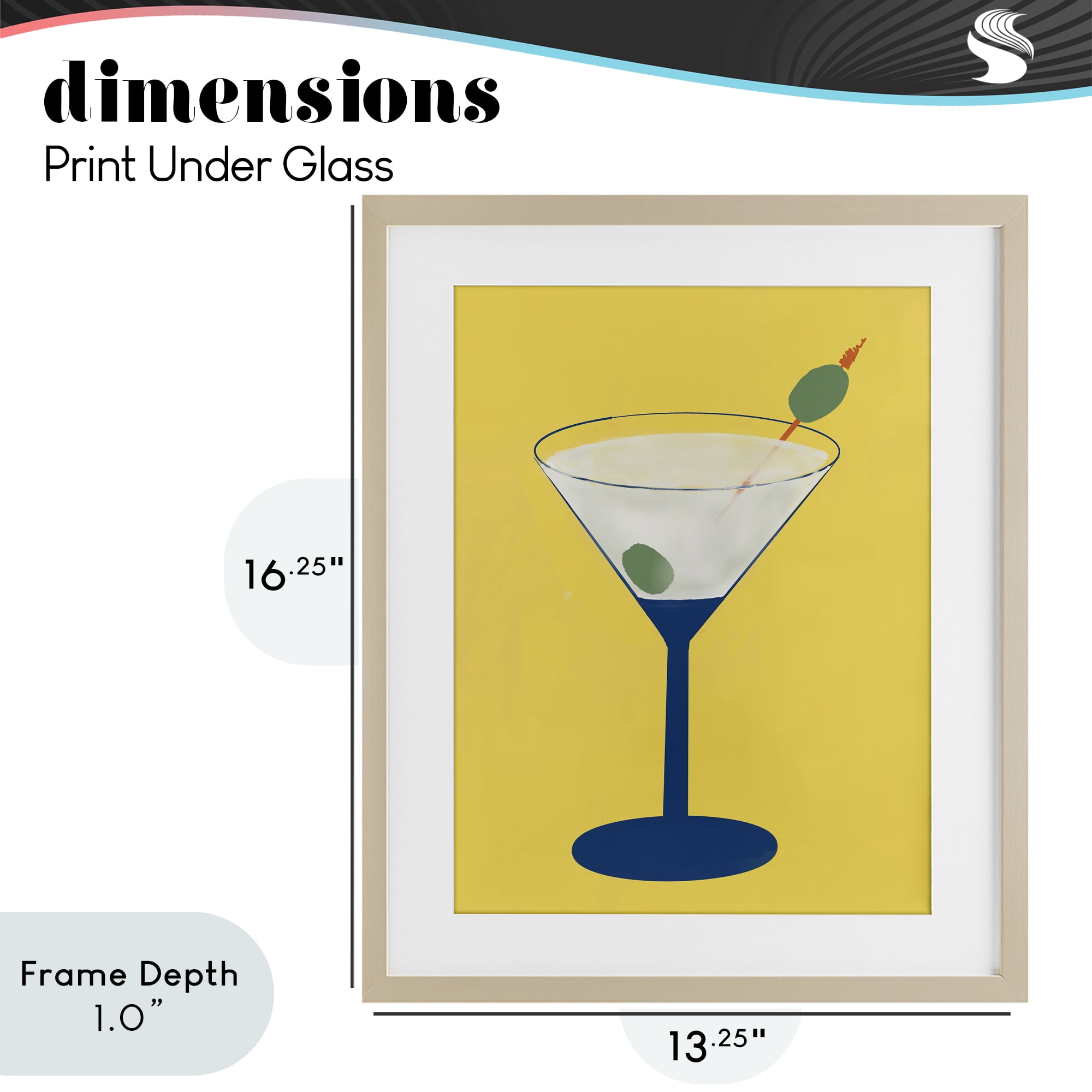 Stupell Industries Martini Glass over Yellow Birch Framed Print Under Glass, design by Robin Maria