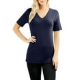 thumbnail image 2 of J. METHOD Women's Short Sleeve V-Neck T Shirts Premium Comfy Basic Daily Hip Length Tops NEWT413 Navy L, 2 of 4