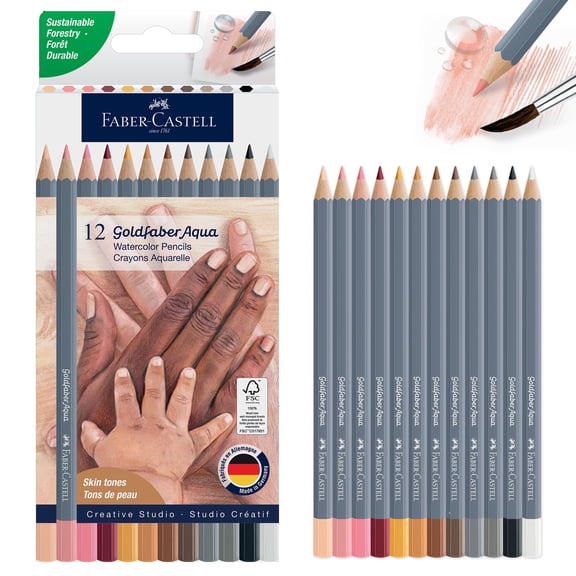 Faber-Castell Goldfaber Aqua Watercolor Pencils: Skin Tone - Dual Use Break-Resistant Leads (12 Count)