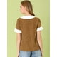 thumbnail image 5 of INSPIRE CHIC Blusa de lunares de manga corta con cuello Peter Pan en contraste vintage para mujer Marrón M, 5 of 6