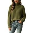 thumbnail image 2 of Women's Turtleneck Knit Sweaters Fall Winter Long Sleeve Loose Pullover Tops Trendy Casual Simple Comfy Outfits Army Green L, 2 of 5