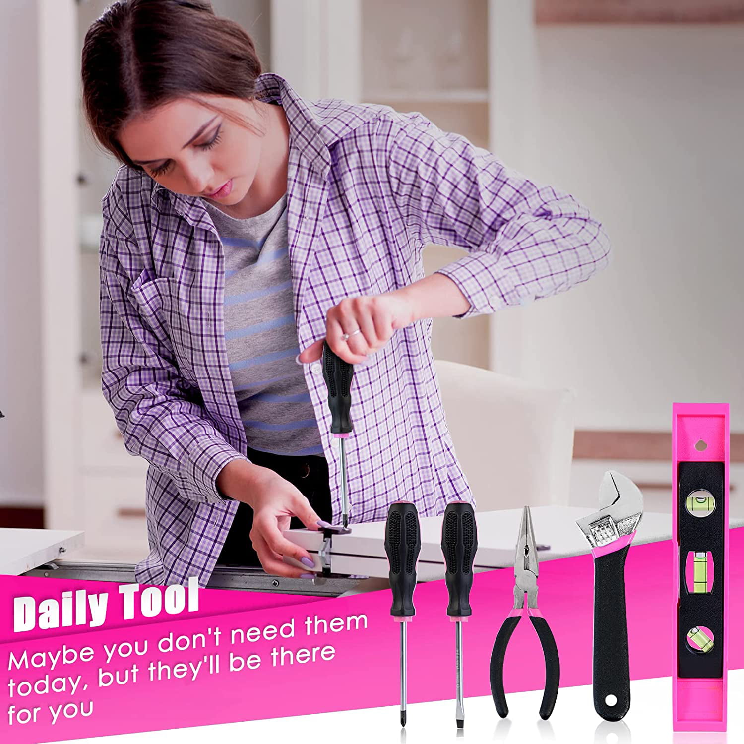 ThinkLearn 20V Pink Cordless Drill Tool Kit, 175-Piece Set photo 7