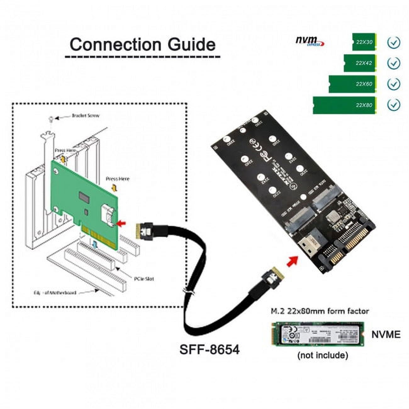 Chenyang CY SFF-8654 Cable Card U2 Kit NGFF M-Key to Slimline SAS NVME PCIe SSD SATA Adapter for Mainboard Card