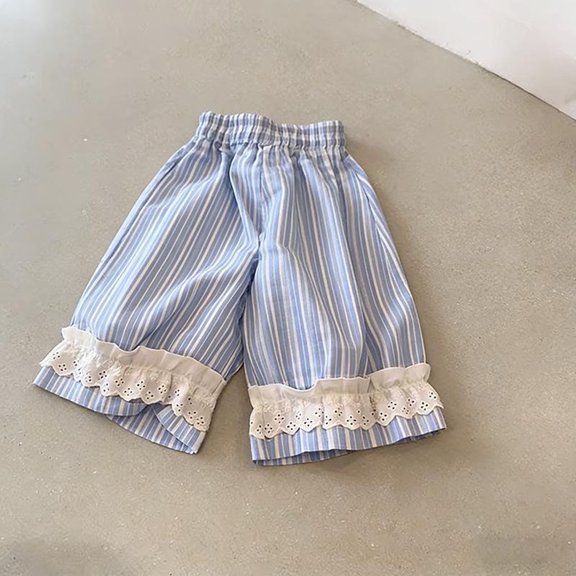 Avtoify Girls Pants Children's Small Print Loose Casual Versatile Wide Leg Cropped Pants Kids