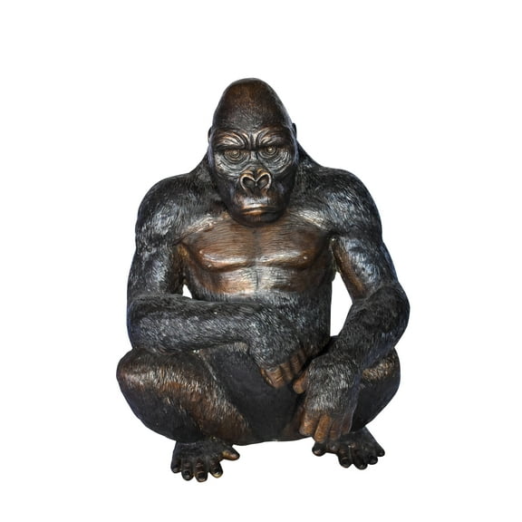 Nifao Gorilla Sitting Detailed and Impressive Bronze Statue – Home Decor Sculpture, 22"L x 16"W x 30"H