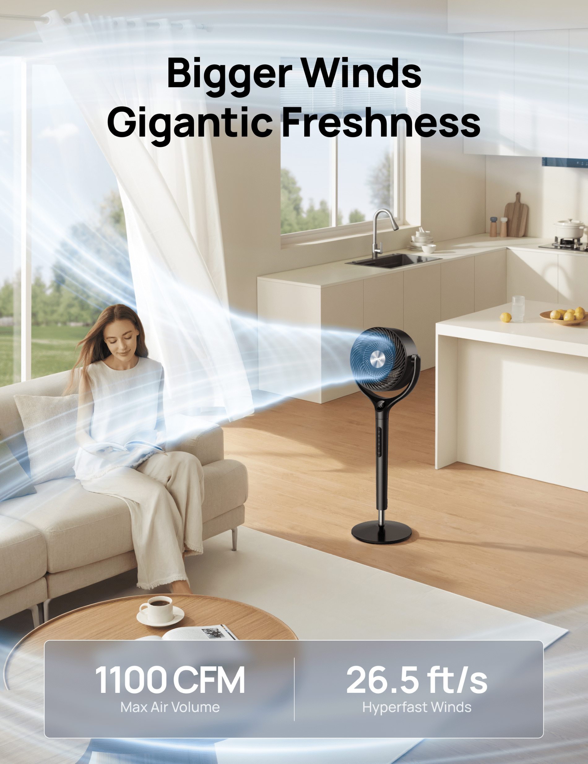 DREO Smart 9-Inch 3D Oscillating Pedestal Fan with Wi-Fi, Alexa/Google Compatible, Adjustable Height, Remote, Grey