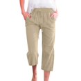thumbnail image 2 of Tittly Plus Size Pants Baggy Pants Women Fashion High Waisted Wide Leg Pants Drawstring Elastic Trousers Comfy Straight Leg Long Pants With Pockets Baggy Pants Women Capri Pants for Women Khaki S, 2 of 6