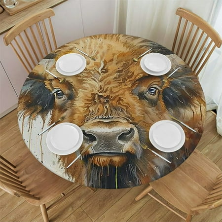 

Patifu Bison Long Horns Detailed Paintings Round Table Cover Stain Resistant Washable Indoor Outdoor Tablecloth Kitchen Dining Wedding Parties 100% Polyester Fiber 31-35