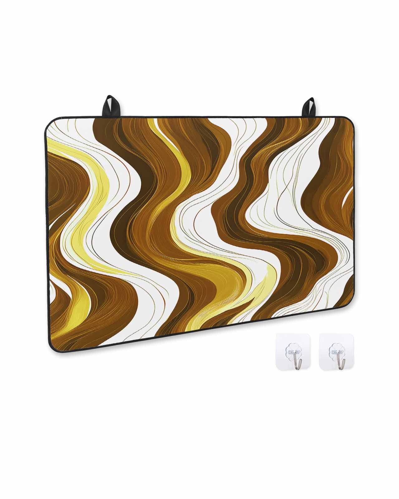 nqOlkjepod Large Induction Cooktop Protector Mat 24"x21", Brown Stripe Stove Top Covers for Electric Stove, Gold Geometric White Coastal Wave Modern Ocean Stove Burner Cover Mats Stove Cover