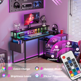 thumbnail image 3 of Mr IRONSTONE L-Shaped Office Desk with Power Outlets & LED Lights, 47" Computer Desk with Monitor Stand, Black, 3 of 9