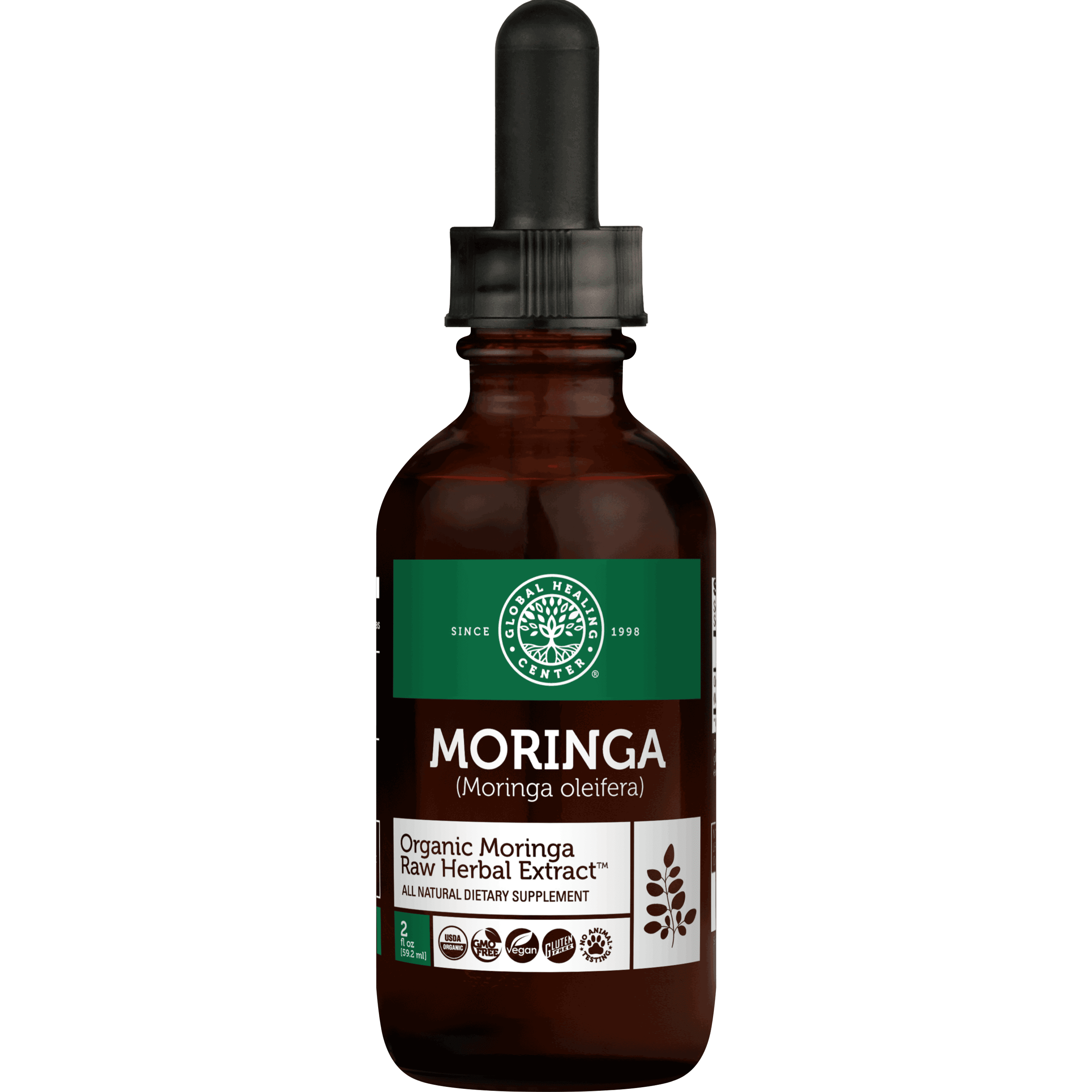 Moringa Raw Herbal Extract Liquid Supplement by Global Healing®, 2 fl oz