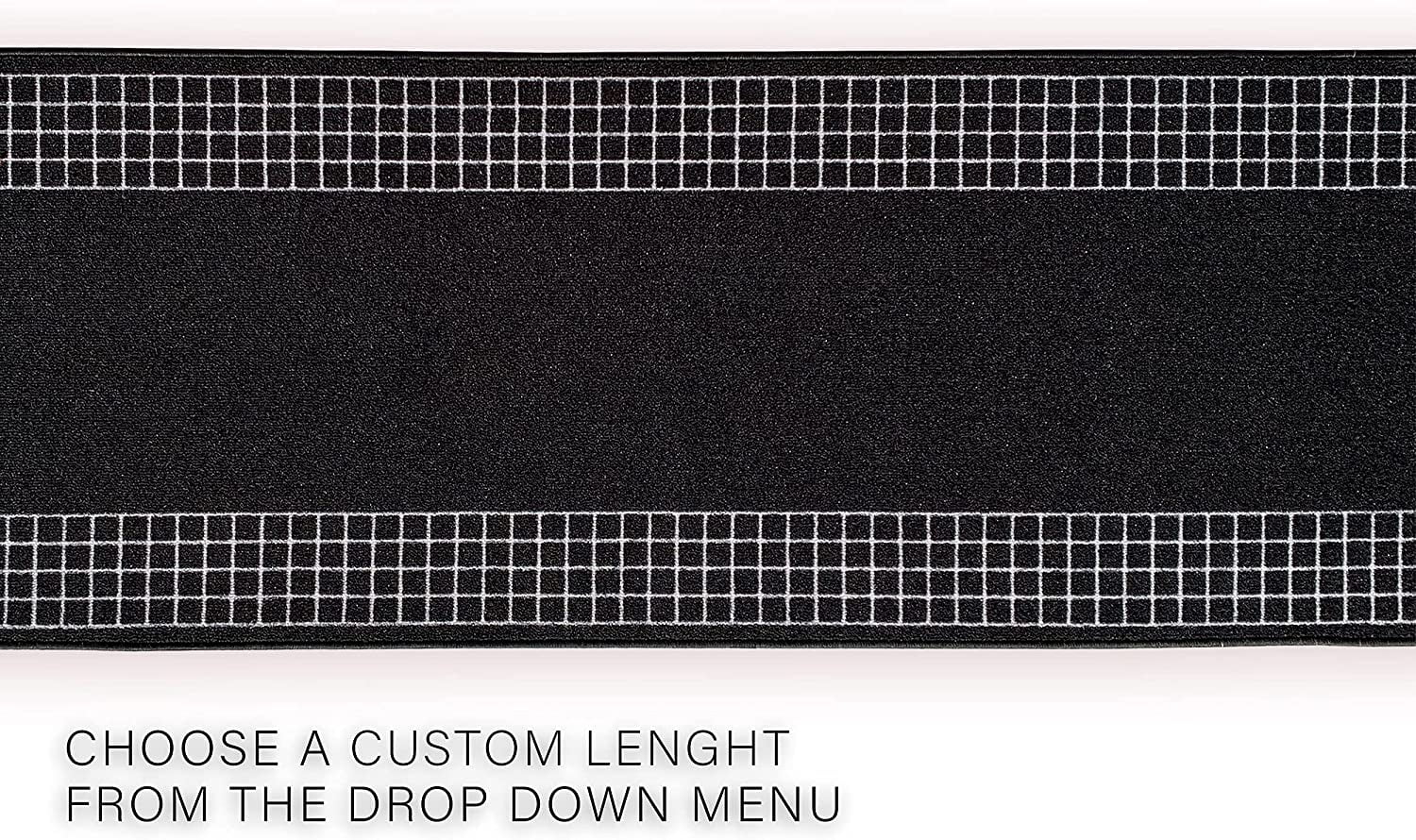 Playa Rug Checkered Border Non-slip Contemporary 26-inch Wide Runner Rug 21 Feet - Black