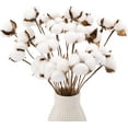 thumbnail image 3 of Tallos de algodón, flores de algodón falso, algodón seco, tallos de plantas, tallos florales de algodón artificial, decoraciones de granja de imitación para jarrón, decoración del hogar, 3 of 5