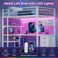 thumbnail image 4 of Afuhokles Loft Bed Twin Size with L-Shaped Desk and Charging Station, LED Light Twin Metal Loft Bed with Fabric Drawers and Shelves, White, 4 of 8