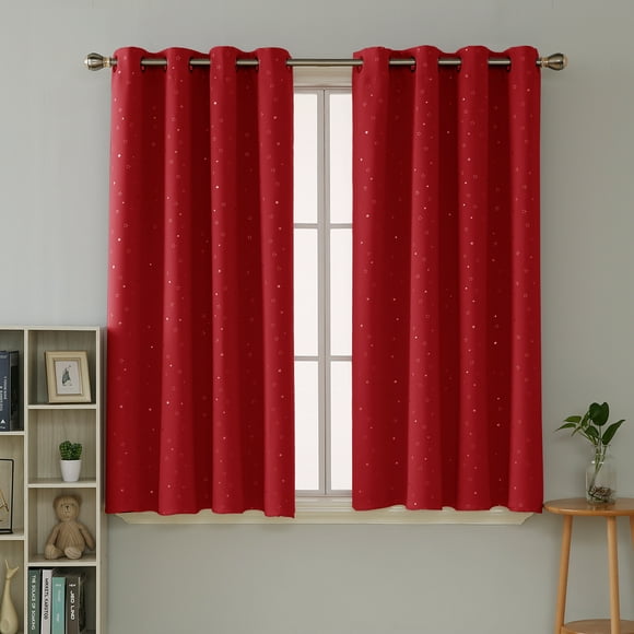 Deconovo Star Blackout Curtains with Pattern Christmas Curtains Window Drapes Red Curtains for Kids Room Top Grommet Bedroom Curtains Red 52x63 inch 2 Panels