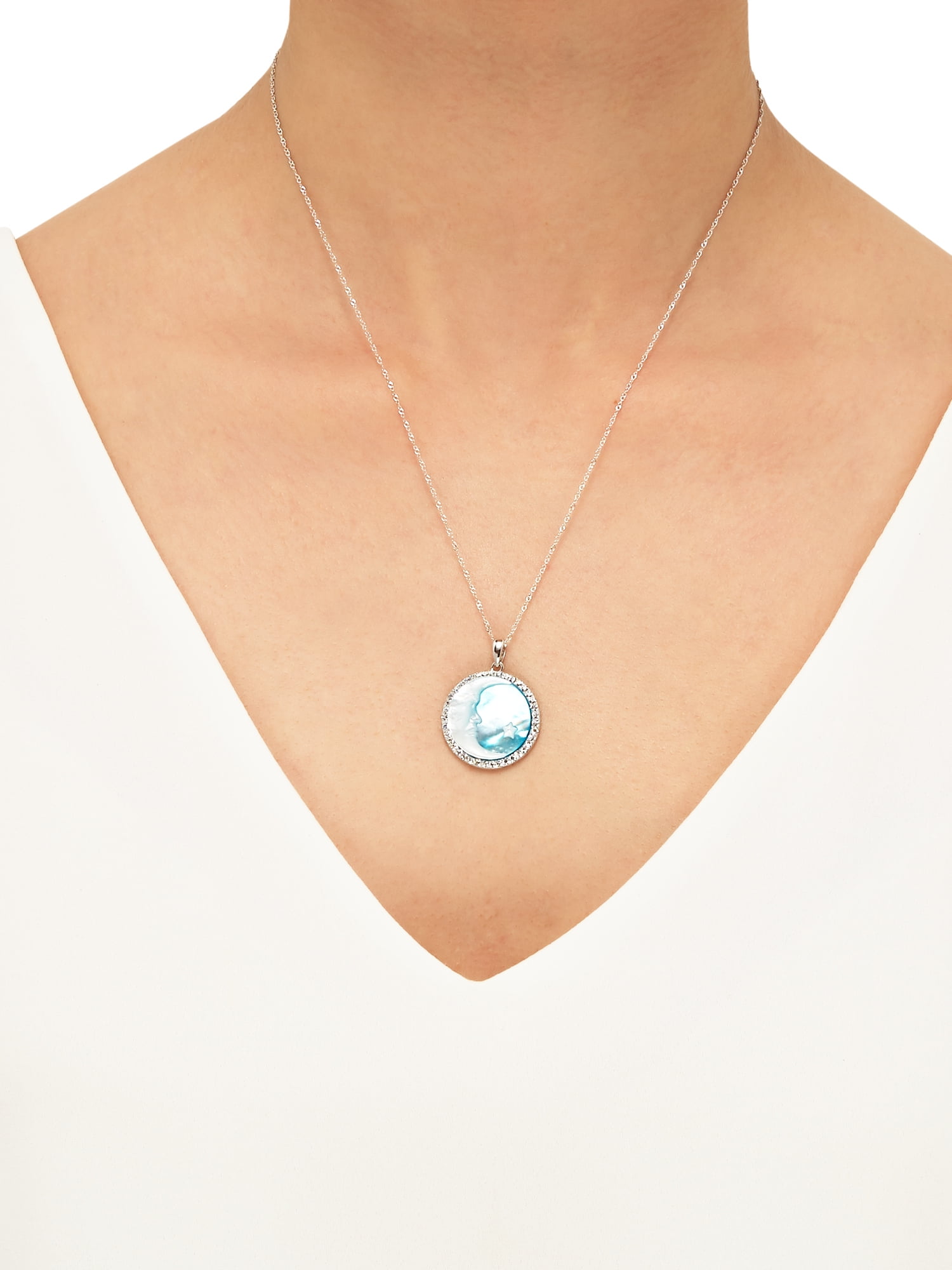 Brilliance Fine Jewelry Mother of Pearl, Crystal,Moon,Star Pendant