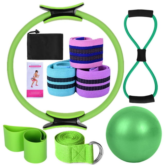 Fiudx Set de Yoga, Paquete Completo de Pilates con Aro Mágico, Bandas para Glúteos y Pelota de Yoga de 25 Cm para Estiramientos. Solución de Fitness para El Hogar, Ideal para Todos Los Niveles.