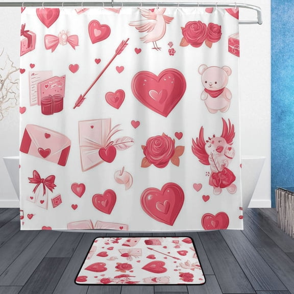 BZSMCE Shower Curtain and Bath Accessory Set,Love in Bloom Pattern